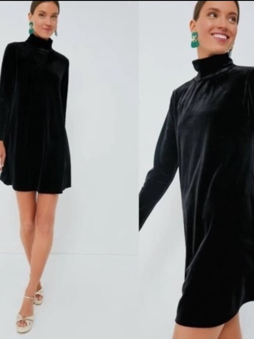 Pomander Place Black Velvet Turtleneck Mini Dress